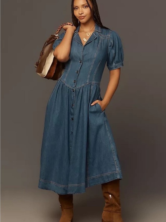 Pilcro Dresses & Skirts - Pilcro Blue Denim Button-Front Midi Dress